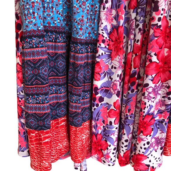 Boho Hippie Silky Sundress, Size S - M: Handmade Upcycled Patchwork Midi Dress - Picture 7 of 12